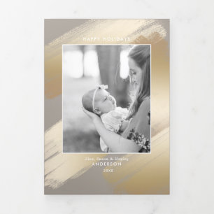 Faux Gold Abstract Swashes op Taupe Foto Drieluik Wenskaart