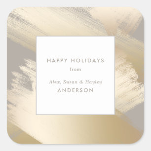 Faux Gold Abstract Swashes op Taupe Vierkante Sticker