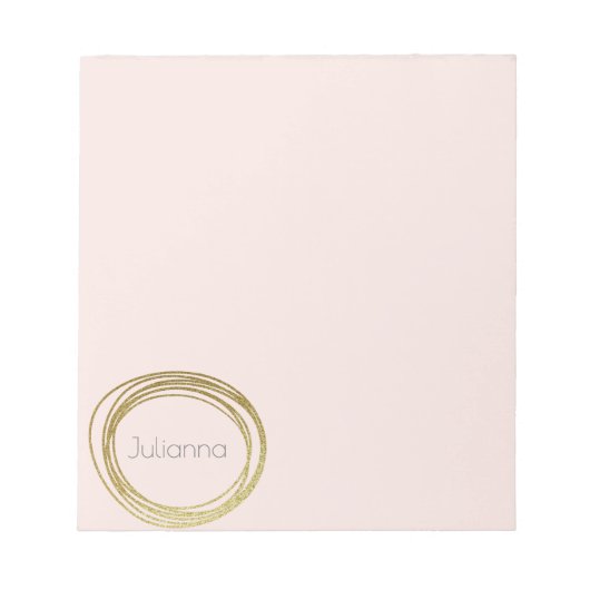 Faux Gold Abstracte Cirkel Ontwerp Blush roze naam Notitieblok (Voorkant)