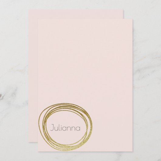 Faux Gold Abstracte Cirkel Ontwerp Blush roze naam Notitiekaartje (Voorkant / Achterkant)
