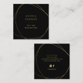 Faux Gold Abstracte Cirkel | Zwart Vierkante Visitekaartje (Voorkant / Achterkant)