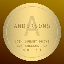 Faux Gold achternaam Monogram & retouradres Ronde Sticker
