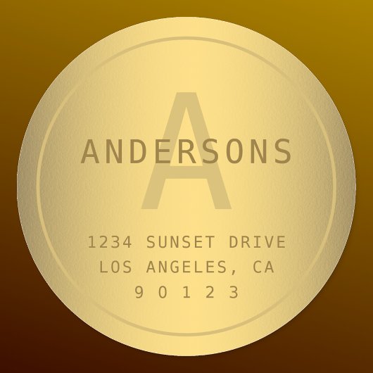 Faux Gold achternaam Monogram & retouradres Ronde Sticker