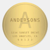 Faux Gold achternaam Monogram & retouradres Ronde Sticker (Voorkant)
