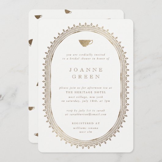 Faux Gold Afternoon Tea Bruids/Trouwdouche Kaart (Voorkant / Achterkant)