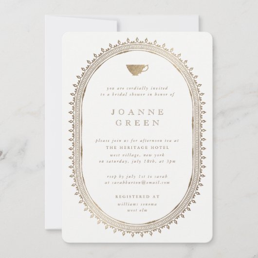 Faux Gold Afternoon Tea Bruids/Trouwdouche Kaart (Voorkant)