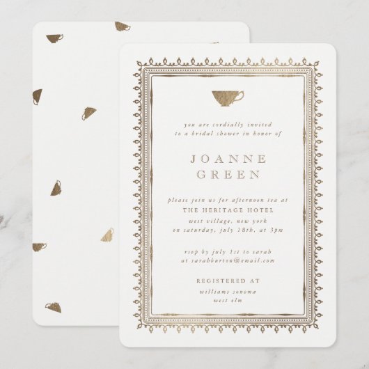 Faux Gold Afternoon Tea Bruids/Trouwdouche Kaart (Voorkant / Achterkant)