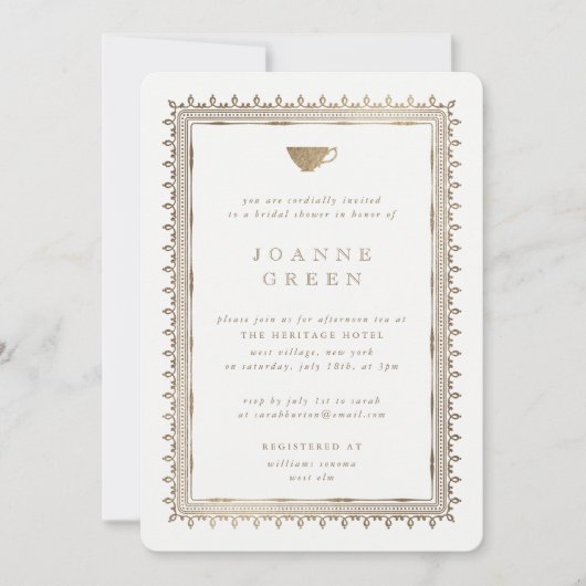 Faux Gold Afternoon Tea Bruids/Trouwdouche Kaart (Voorkant)