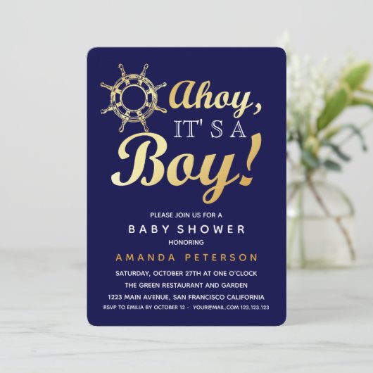 Faux Gold Ahoy is een stinkend baby shower. Kaart (Staand voorkant)