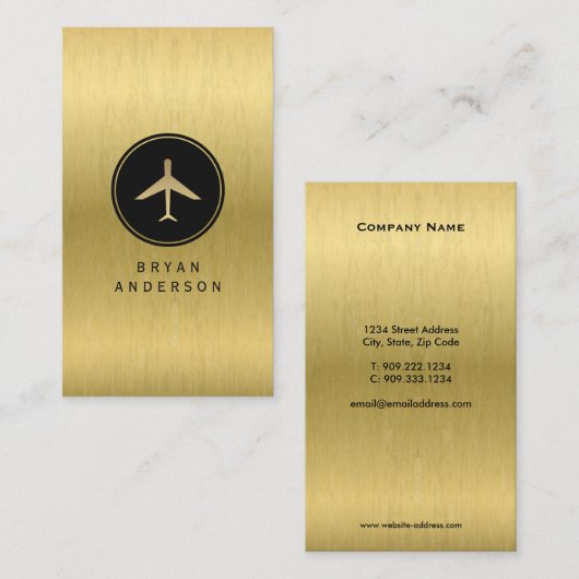 Faux Gold Airplane Visitekaartje (Voorkant / Achterkant)