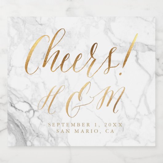 Faux Gold Ampersand, A-Z Monogram Marmer Sparkling Wijnetiket (Enkel label)