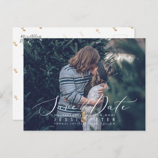 Faux Gold Ananas Foto Opslaan van de datum Briefkaart (Voorkant / Achterkant)