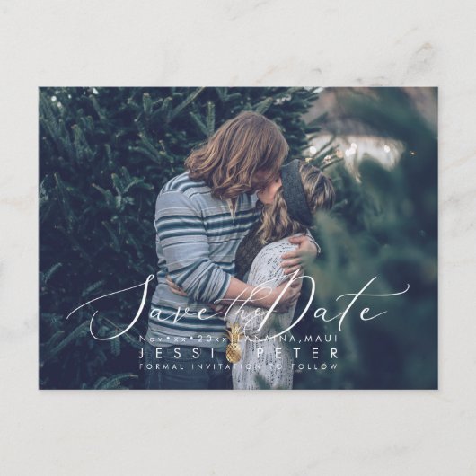 Faux Gold Ananas Foto Opslaan van de datum Briefkaart (Voorkant)