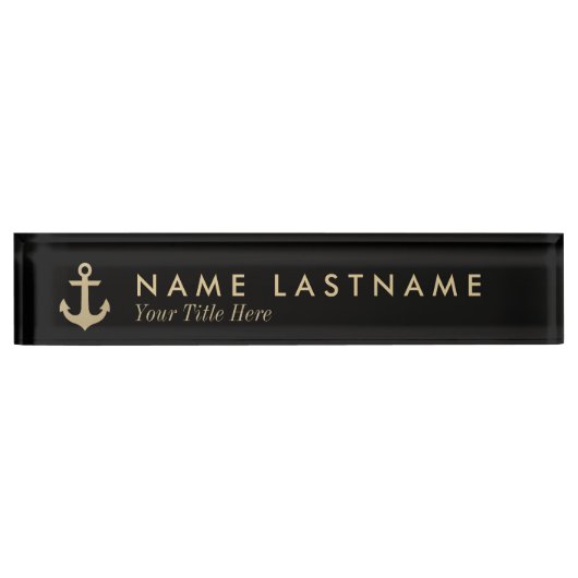 Faux Gold Anchor Black Aangepaste desborden Naambordje (Voorkant)