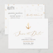 Faux Gold Anchor, Nautical Save the Date Briefkaart (Voorkant / Achterkant)