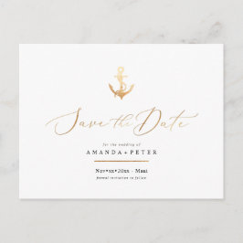 Faux Gold Anchor, Nautical Save the Date Briefkaart