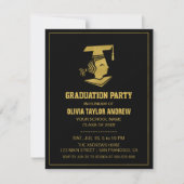 Faux Gold and Black Graduation Party Invitation Kaart (Voorkant)