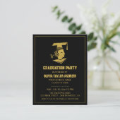 Faux Gold and Black Graduation Party Invitation Kaart (Staand voorkant)