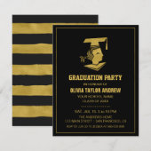 Faux Gold and Black Graduation Party Invitation Kaart (Voorkant / Achterkant)