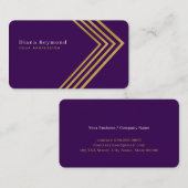 Faux Gold Angle Stripes Modern Paarse Visitekaartje (Voorkant / Achterkant)