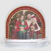 Faux Gold Arch Christmas Family Photo Burgundy   Sneeuwbol (Achterkant)