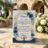 Faux Gold Arch & Marble Navy Blue Floral Informatiekaartje