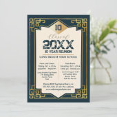 Faux Gold Art Deco 10 jaar High School Reunion Kaart (Staand voorkant)