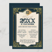 Faux Gold Art Deco 10 jaar High School Reunion Kaart (Voorkant / Achterkant)