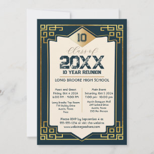 Faux Gold Art Deco 10 jaar High School Reunion Kaart