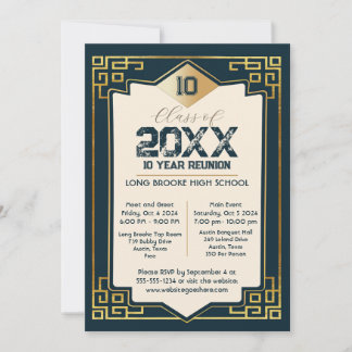 Faux Gold Art Deco 10 jaar High School Reunion Kaart