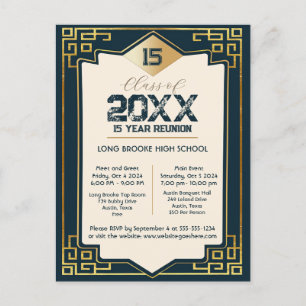 Faux Gold Art Deco 15 Jaar High School Reunion Briefkaart
