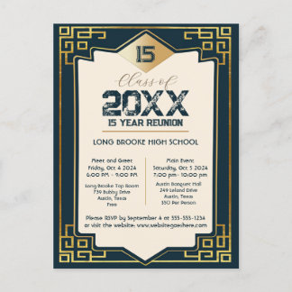 Faux Gold Art Deco 15 Jaar High School Reunion Briefkaart