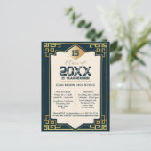 Faux Gold Art Deco 15 Jaar High School Reunion Briefkaart (Staand voorkant)