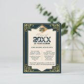Faux Gold Art Deco 25 Jaar High School Reunion Briefkaart (Staand voorkant)