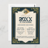 Faux Gold Art Deco 25 Jaar High School Reunion Briefkaart (Voorkant / Achterkant)