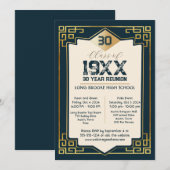 Faux Gold Art Deco 30 Jaar High School Reunion Kaart (Voorkant / Achterkant)