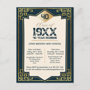 Faux Gold Art Deco 40 Jaar High School Reunion Briefkaart