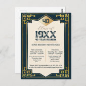 Faux Gold Art Deco 40 Jaar High School Reunion Briefkaart (Voorkant / Achterkant)
