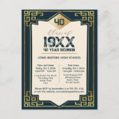Faux Gold Art Deco 40 Jaar High School Reunion Briefkaart (Voorkant)