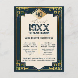 Faux Gold Art Deco 40 Jaar High School Reunion Briefkaart