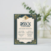 Faux Gold Art Deco 5 jaar High School Reunion Briefkaart (Staand voorkant)