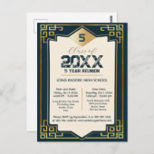 Faux Gold Art Deco 5 jaar High School Reunion Briefkaart (Voorkant / Achterkant)