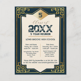 Faux Gold Art Deco 5 jaar High School Reunion Briefkaart