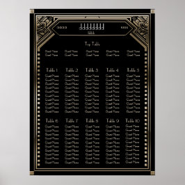 Faux Gold Art Deco Gatsby Wedding Seding Chart Poster