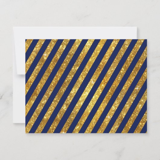 Faux Gold Art Deco Navy Blue Striped RSVP Response (Achterkant)