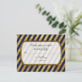 Faux Gold Art Deco Navy Blue Striped RSVP Response Kaartje (Staand voorkant)