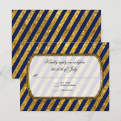 Faux Gold Art Deco Navy Blue Striped RSVP Response Kaartje (Voorkant / Achterkant)