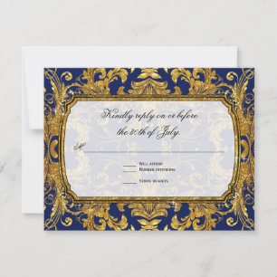 Faux Gold Art Nouveau Navy  RSVP-respons RSVP Kaartje