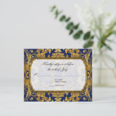 Faux Gold Art Nouveau Navy  RSVP-respons RSVP Kaartje (Staand voorkant)