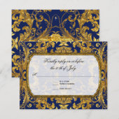 Faux Gold Art Nouveau Navy  RSVP-respons RSVP Kaartje (Voorkant / Achterkant)